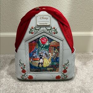 Loungefly Beauty & the Beast Stained Glass Portrait Box Lunch Mini Backpack NWT!